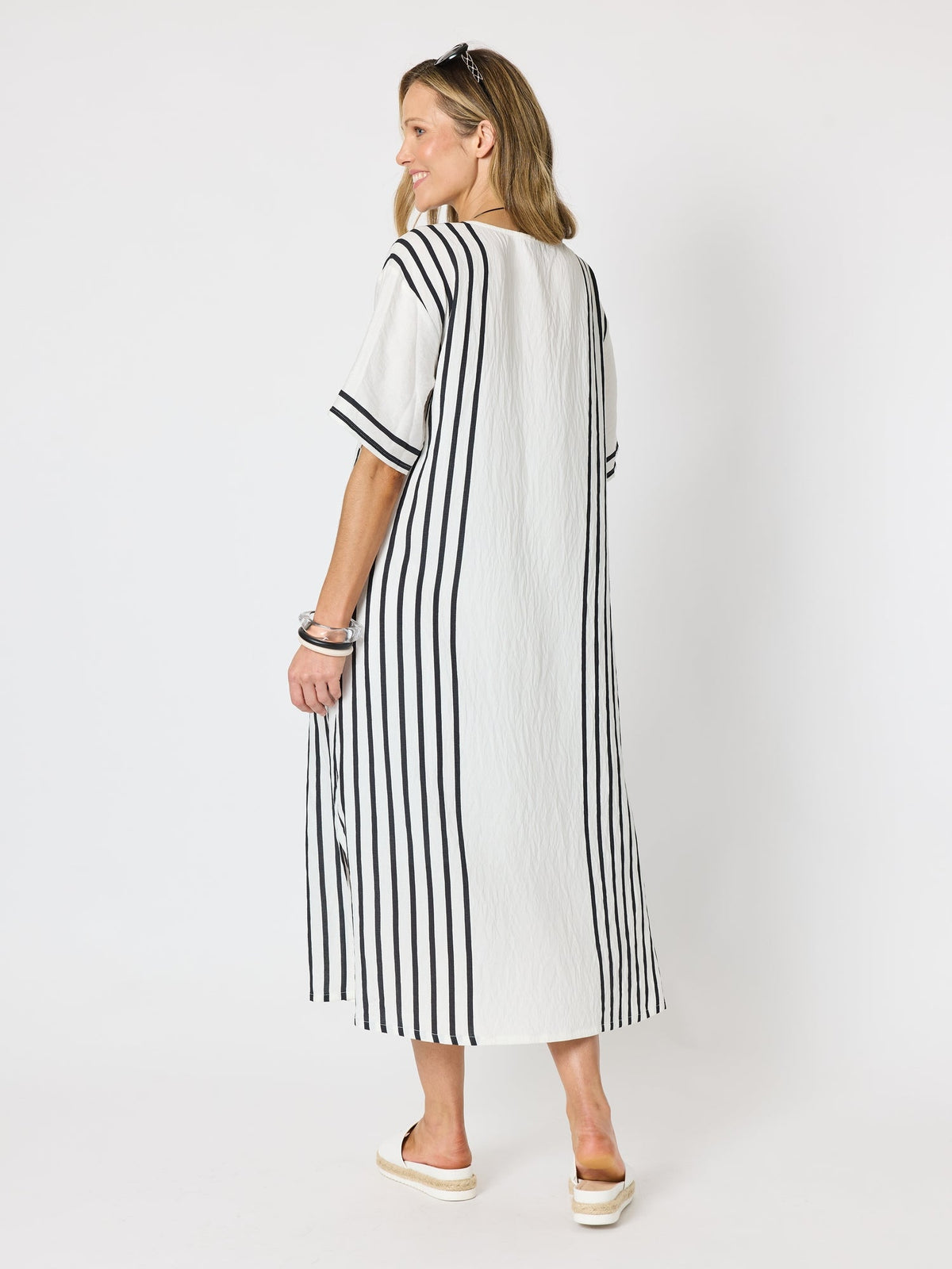 Clarity Sevilla Stripe Print Dress - White/Black in White/Black