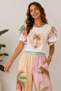 LA SOFIA VLST409 (24053) - FLUTTER SLEEVE TEE - SAFARI PALM in Safari Palm