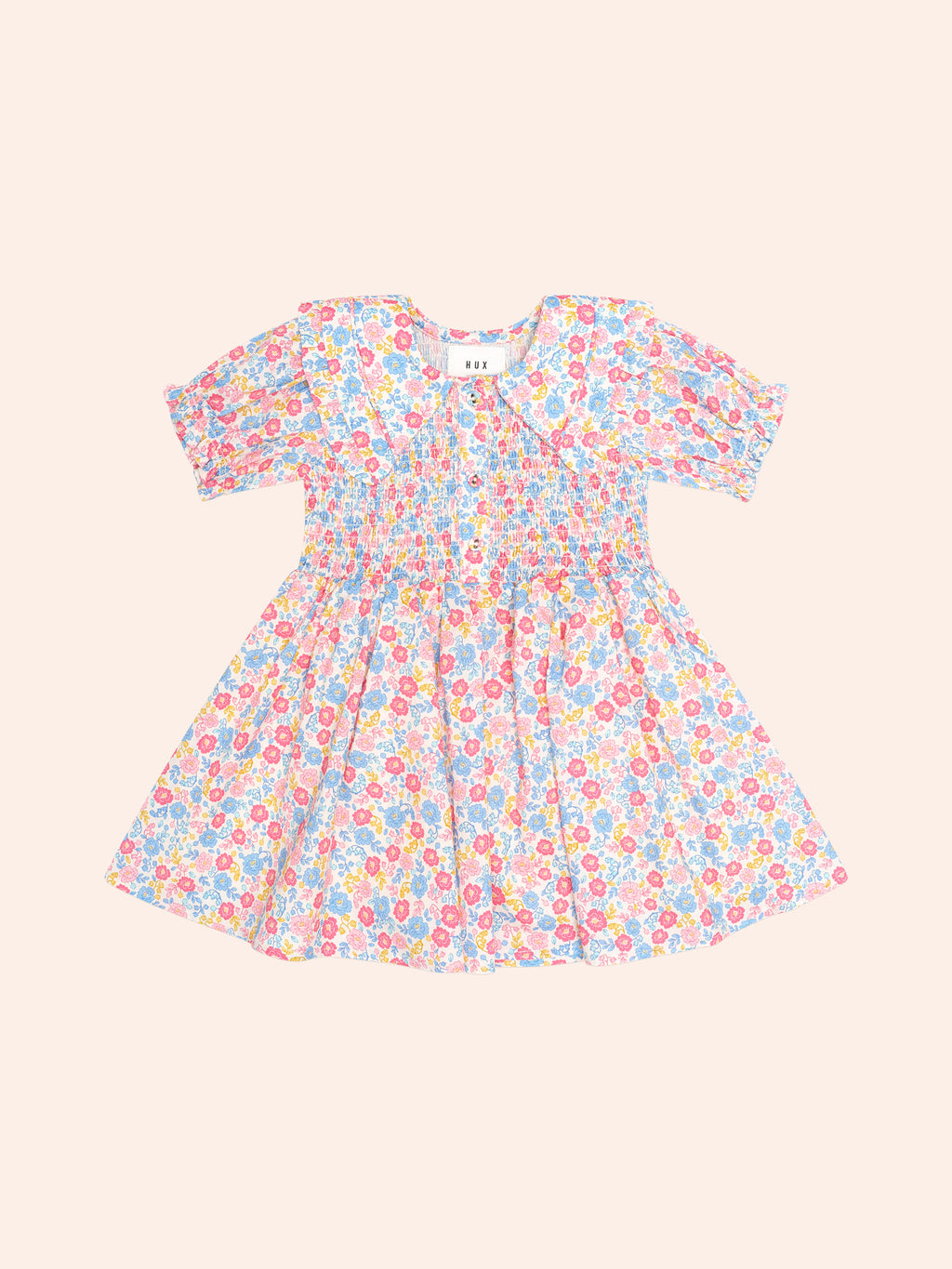 HUXBABY VINTAGE FLORAL SHIRRED COLLAR DRESS in MULTI