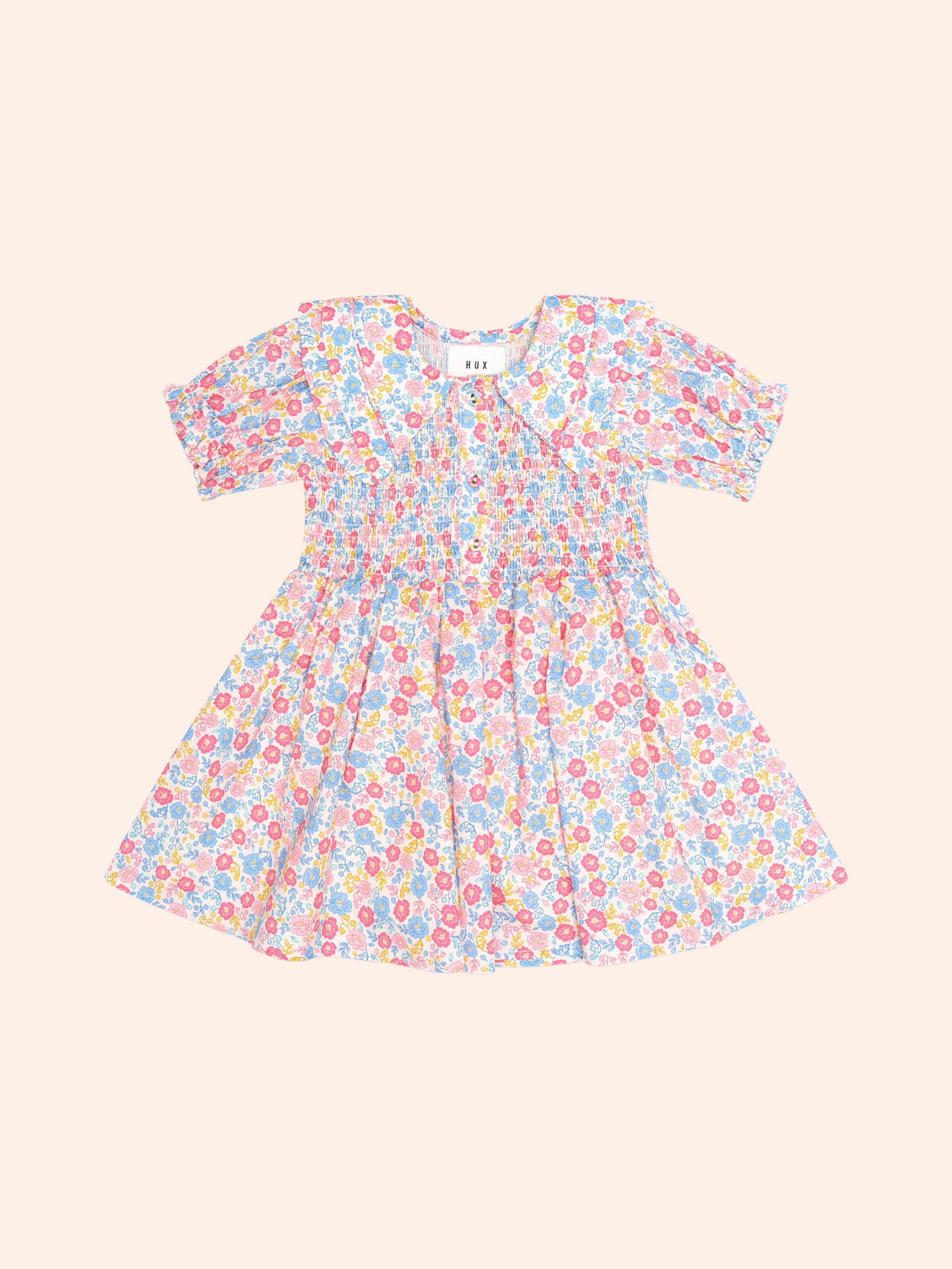 HUXBABY VINTAGE FLORAL SHIRRED COLLAR DRESS in MULTI