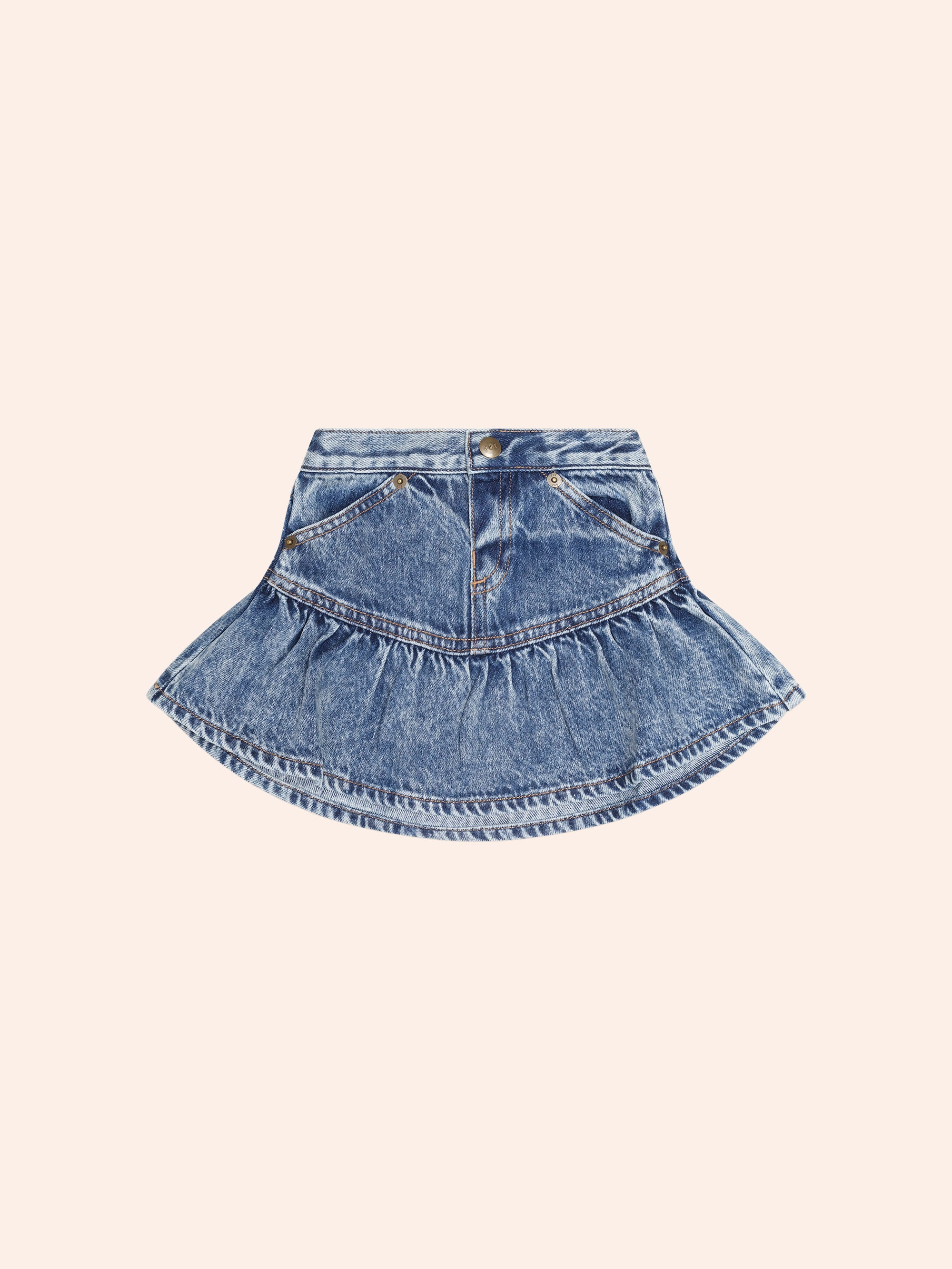 HUXBABY DREAMY DENIM TIERED SKIRT in DENIM
