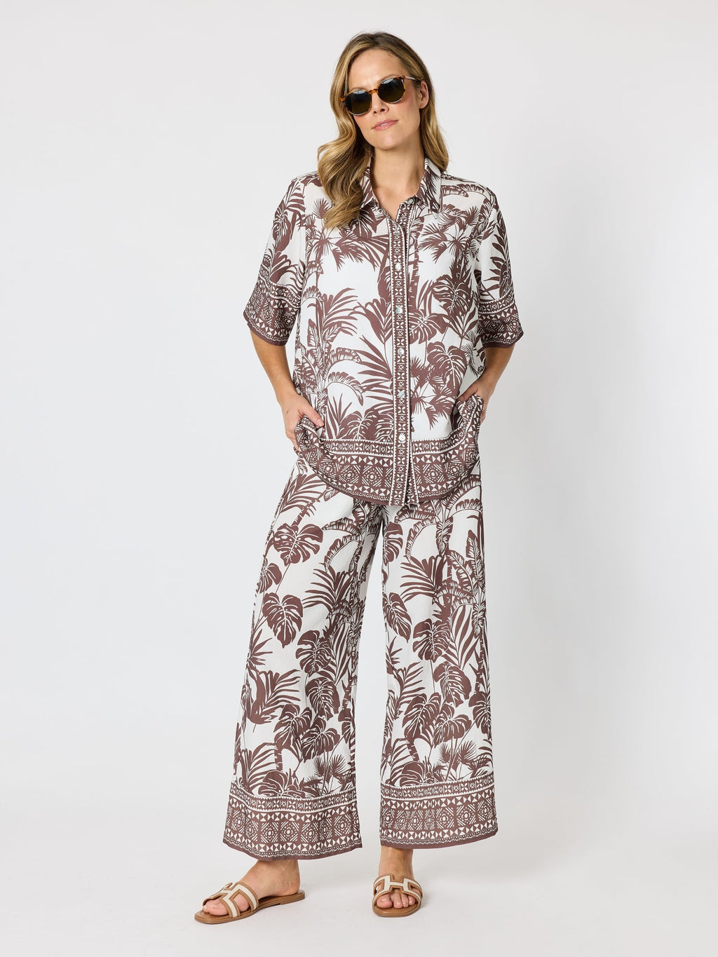 Hammock & Vine Palm Cove Print Shirt - Espresso White in Espresso White