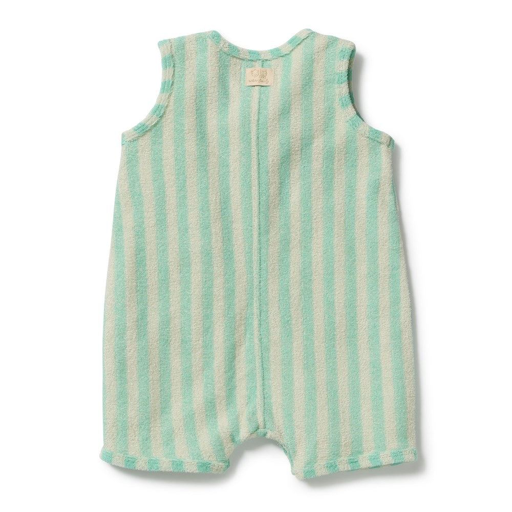 Wilson and Frenchy Seafoam Stripe Organic Terry Growsuit in Seafoam Stripe