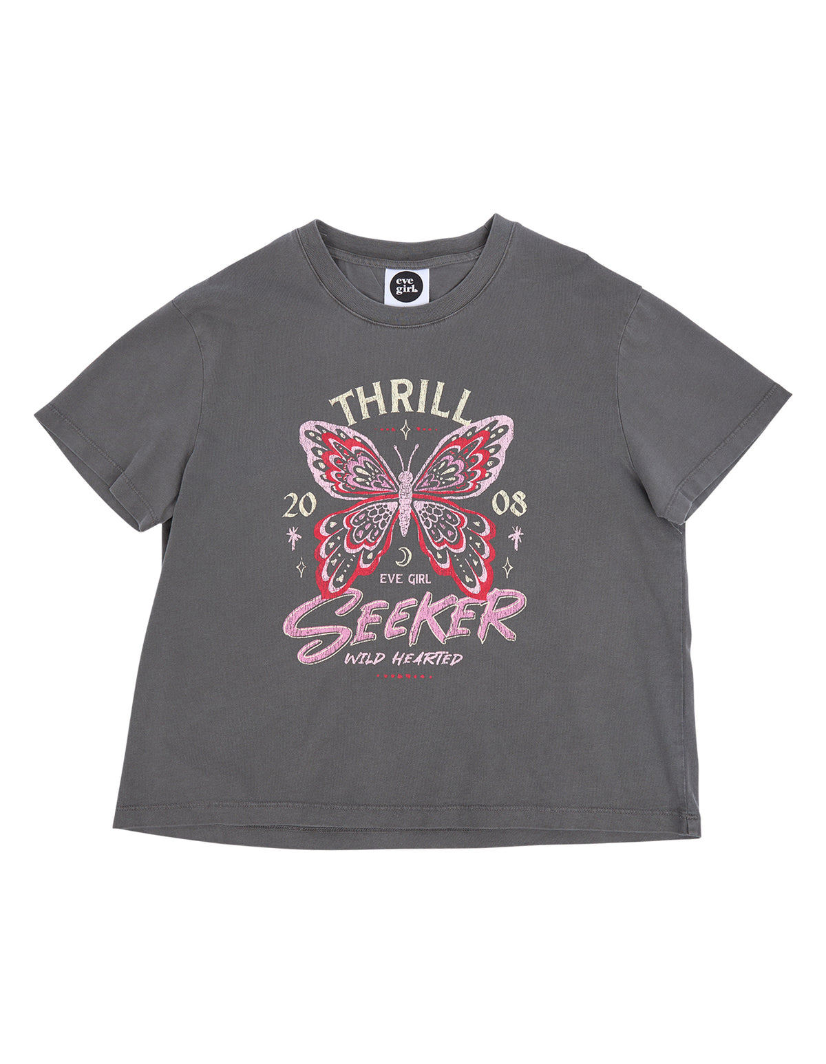 Eve Girl Butterfly Tee (Size 8-16) in CHARCOAL