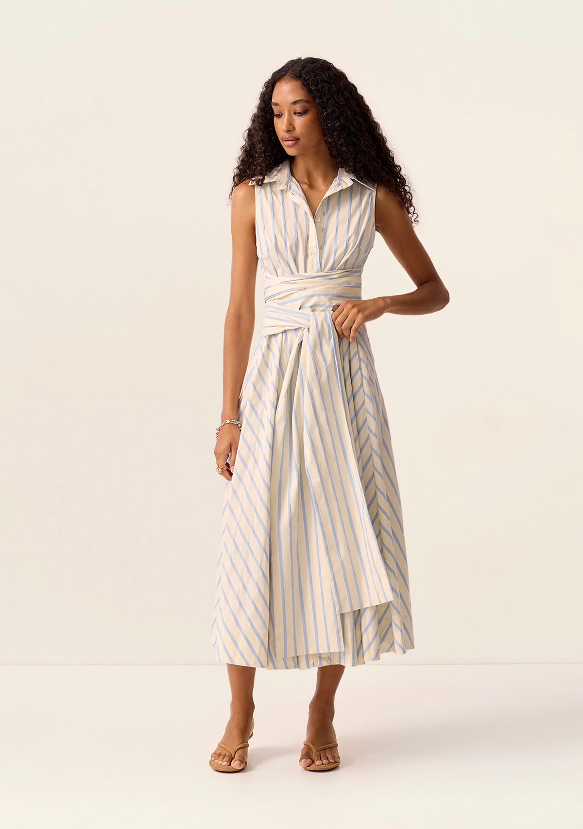MOS The Label Everly Midi Dress in Blue Stripes