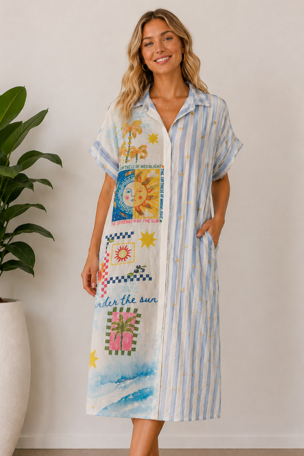 LA SOFIA VLSD460 (A5625) -  LA BELLA SHIRT DRESS - SUNCHASER BLUE STRIPE in Sunchaser Blue Stripe