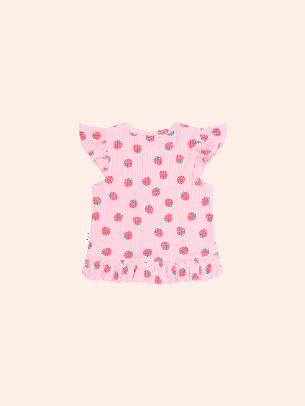 HUXBABY STRAWBERRY PRINT RIB PEPLUM TEE in STRAWBERRY PRINT