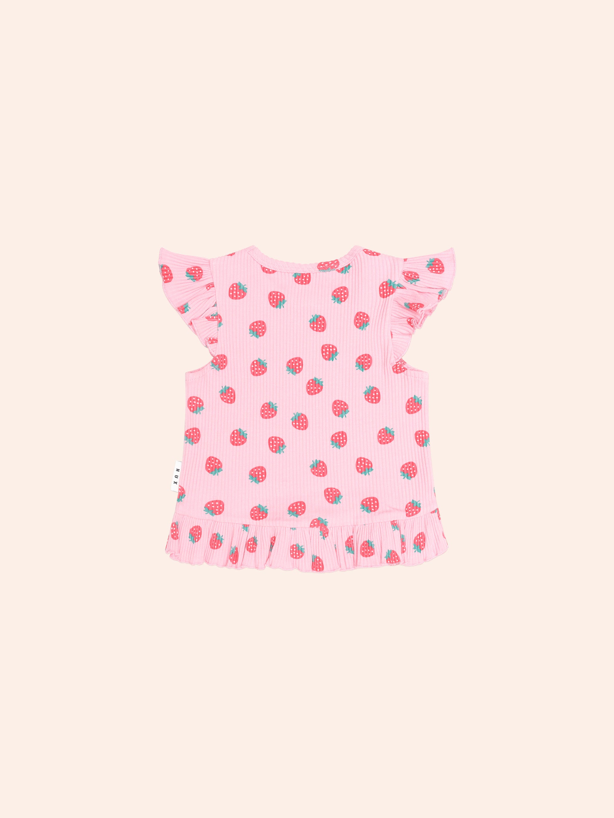 HUXBABY STRAWBERRY PRINT RIB PEPLUM TEE in STRAWBERRY PRINT