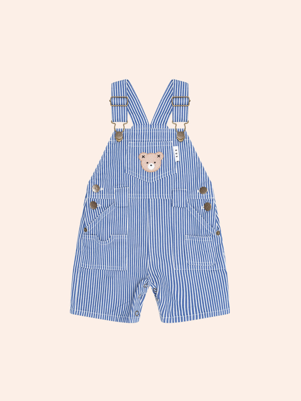 HUXBABY COBALT STRIPE CARPENTER SHORTALL in COBALT/ ALMOND MILK STRIPE