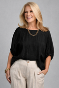 LA SOFIA VLST370 (13141) - MARTINA LINEN TOP  - BLACK in Black