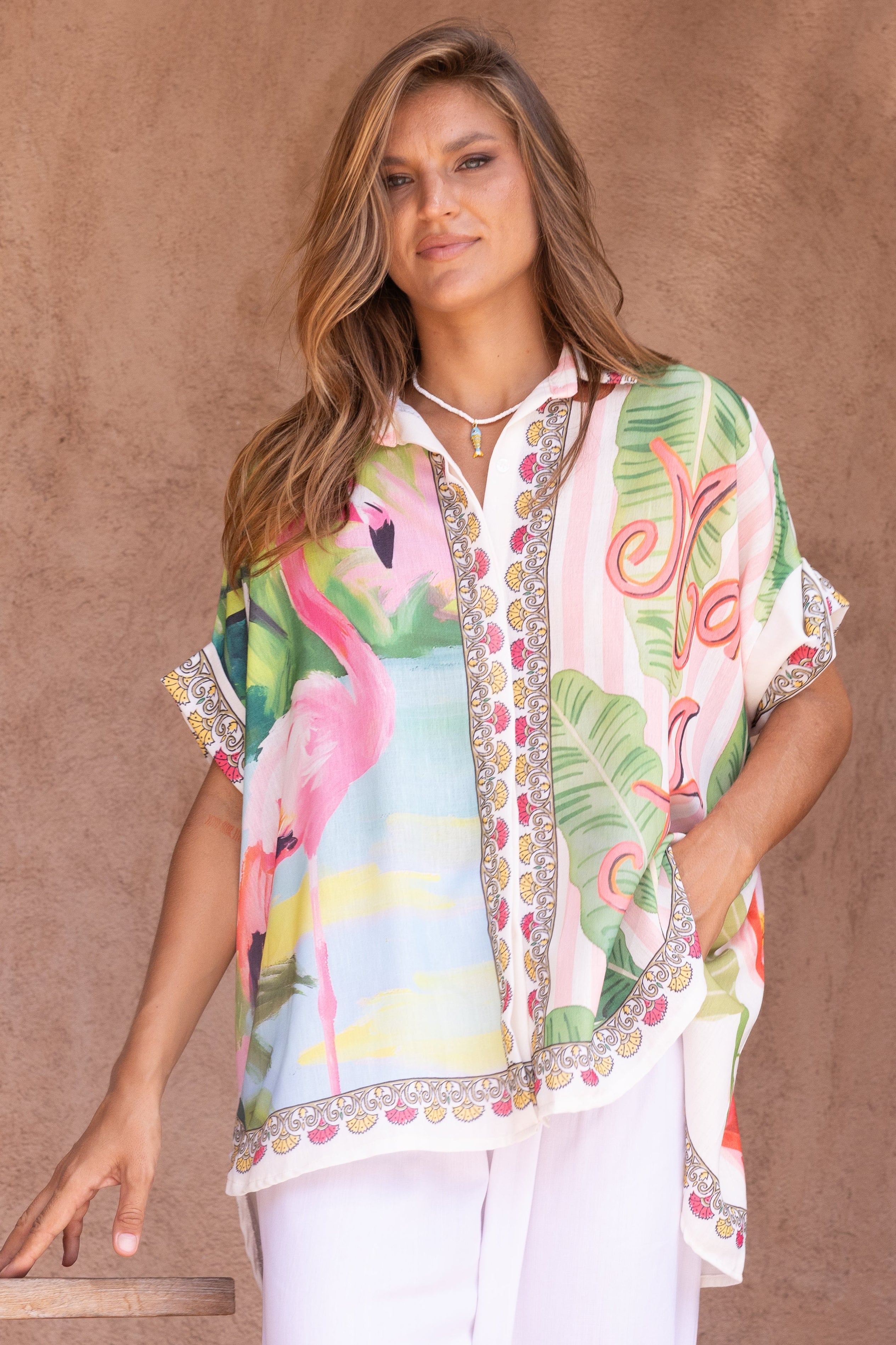 LA SOFIA VLST610 (251020) - SOLE BUTTON UP SHIRT -  FLAMINGO BAY in Flamingo Bay