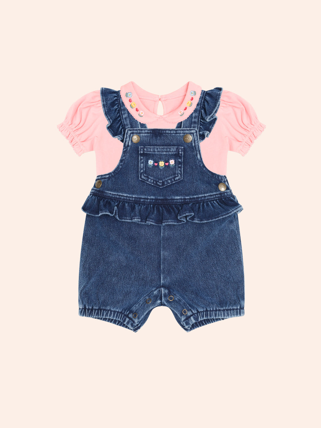 HUXBABY FLORAL 2PC DENIM SET in VINTAGE PINK / DENIM