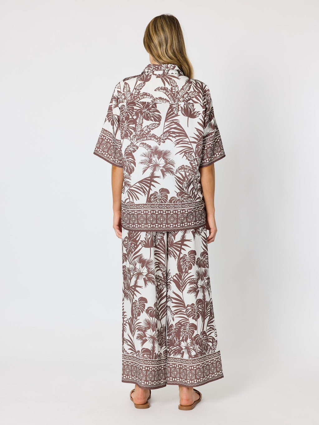 Hammock & Vine Palm Cove Print Wide Leg Pant - Espresso White in Espresso White