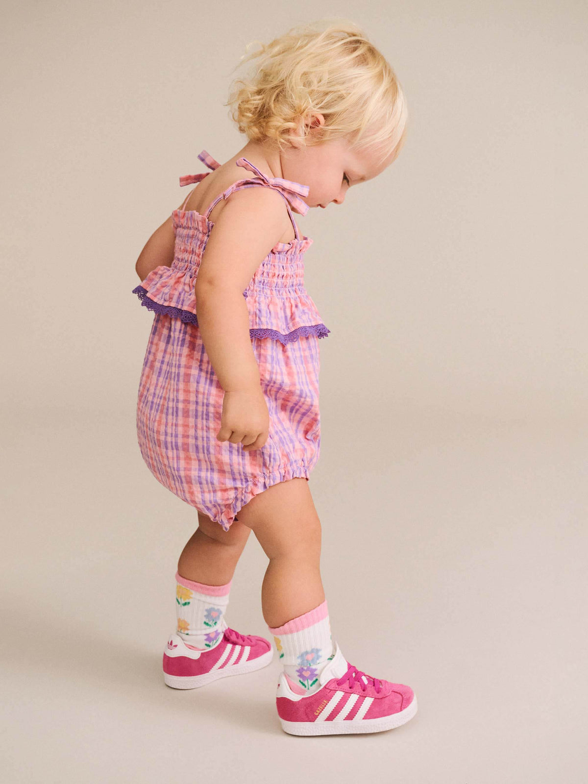 HUXBABY Tropical Check Tie Romper in MULTI