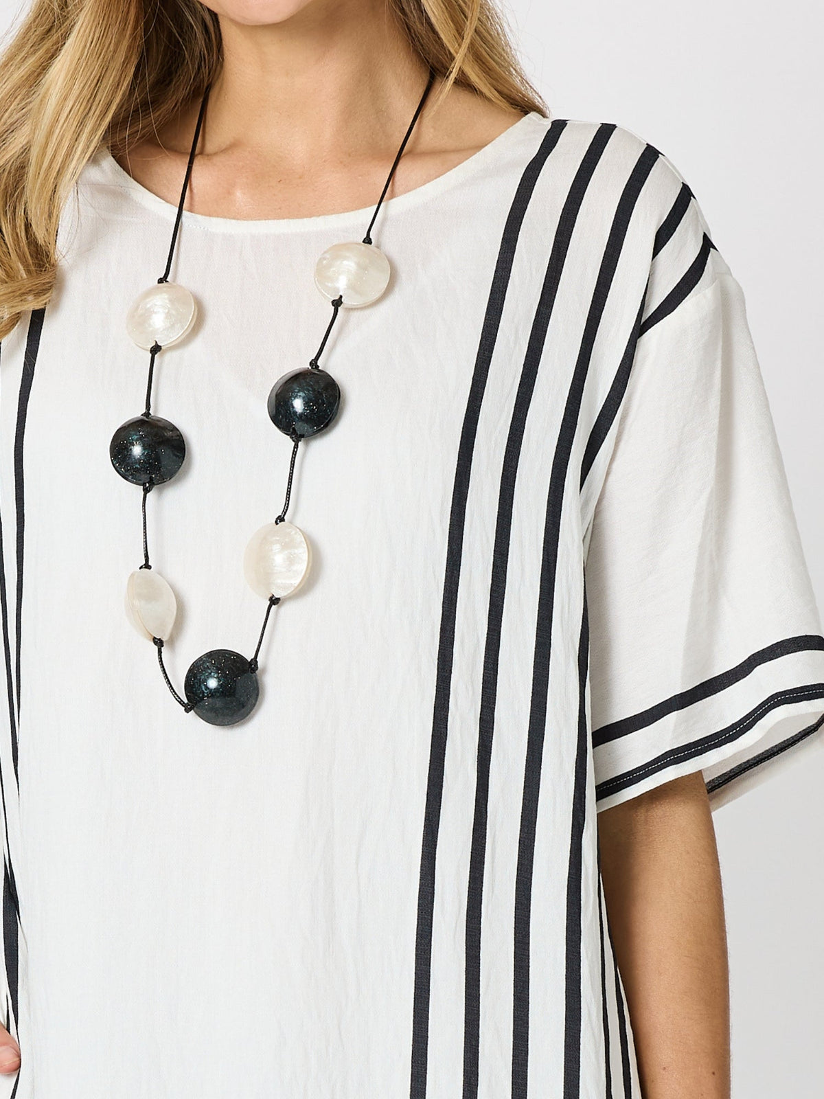 Clarity Sevilla Stripe Print Dress - White/Black in White/Black