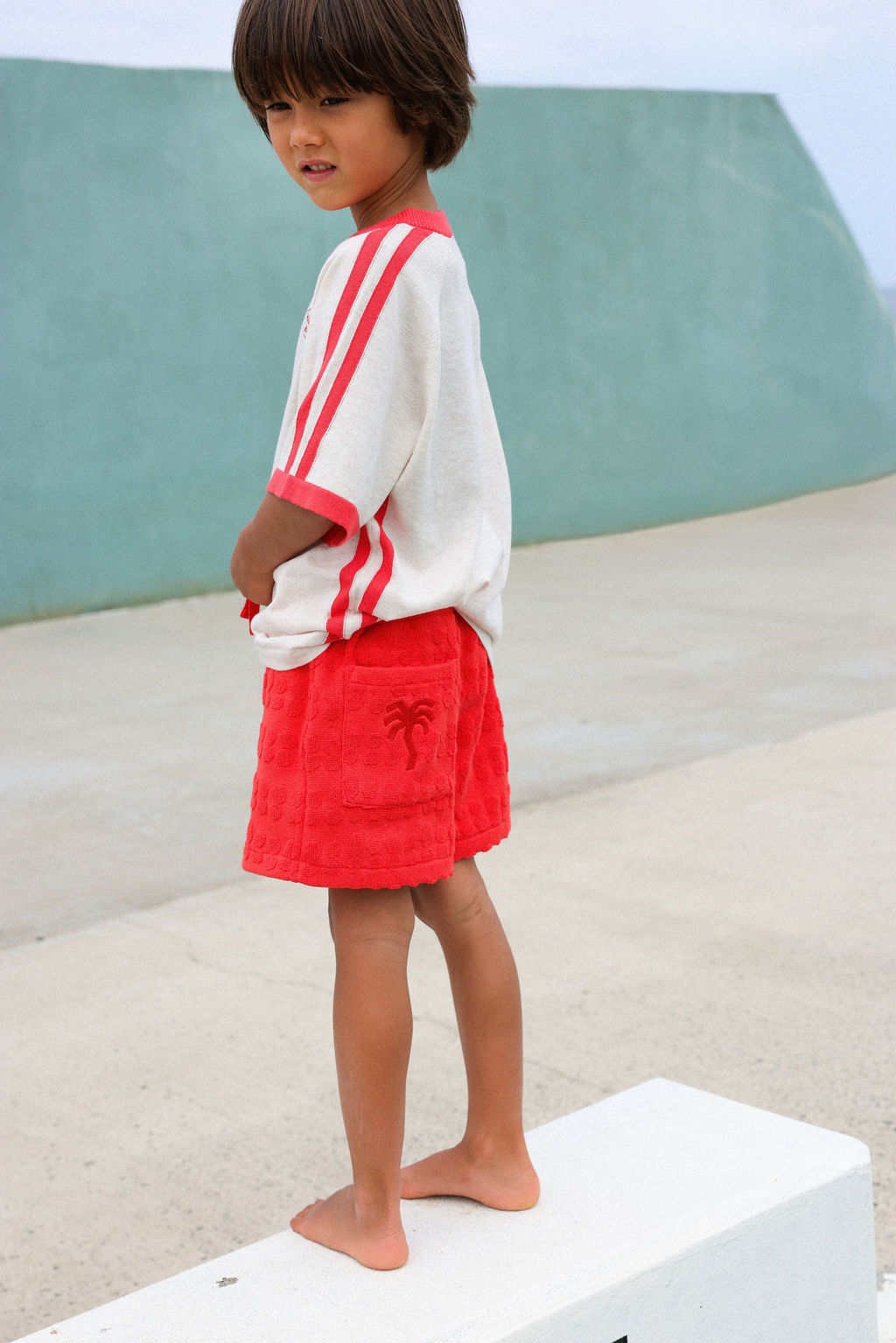 Grown Organic Knitted Contrast Tee - Fiesta & Coconut in Single