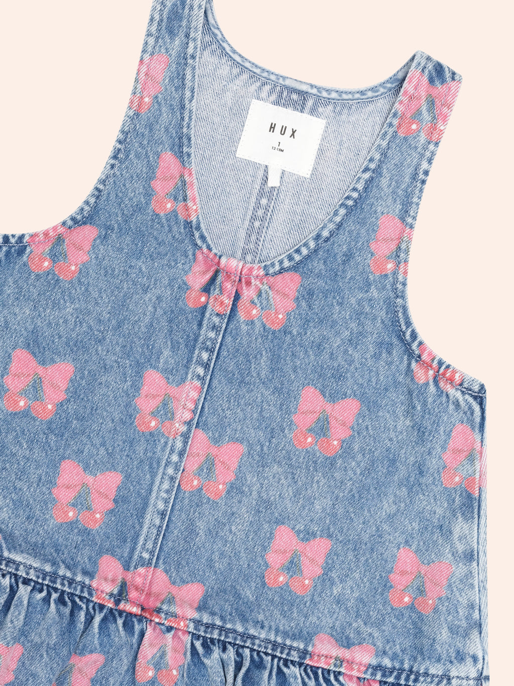 HUXBABY DREAMY DENIM CHERRY PINAFORE in MULTI DENIM