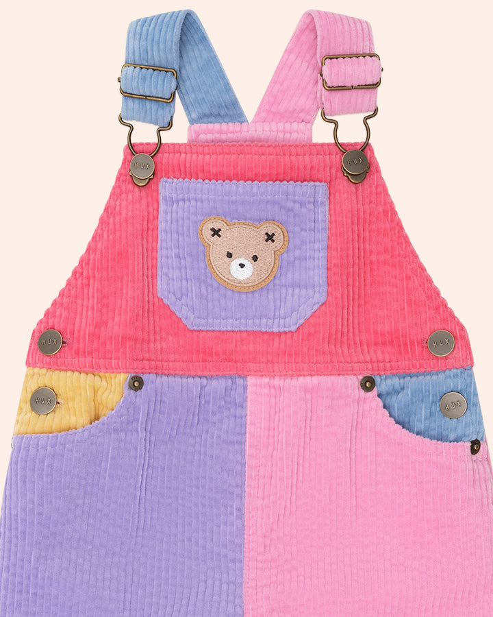 Huxbaby Colour Block Girl Cord Overalls in MULTI