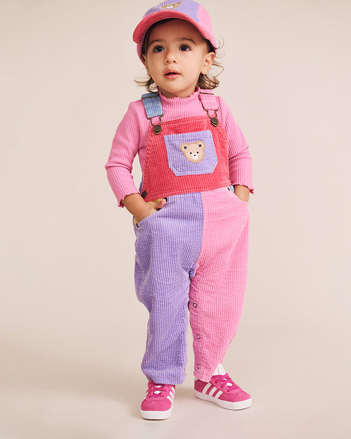 Huxbaby Colour Block Girl Cord Overalls in MULTI