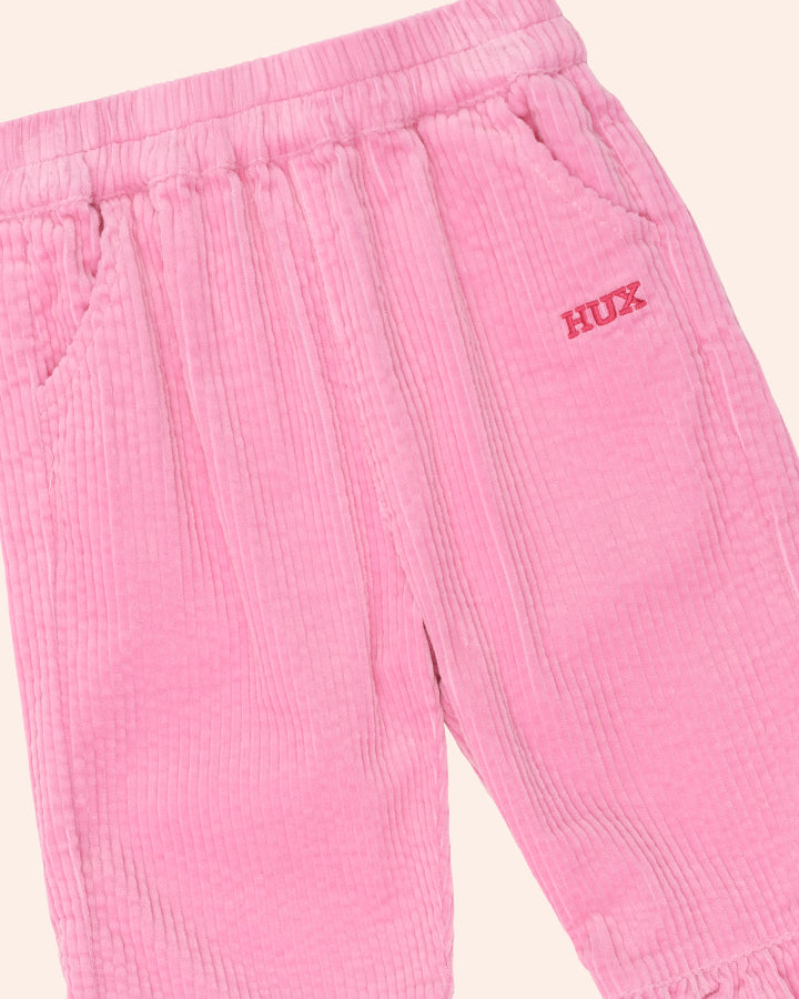 Huxbaby Cord Frill Hem Pant in STRAWBERRY