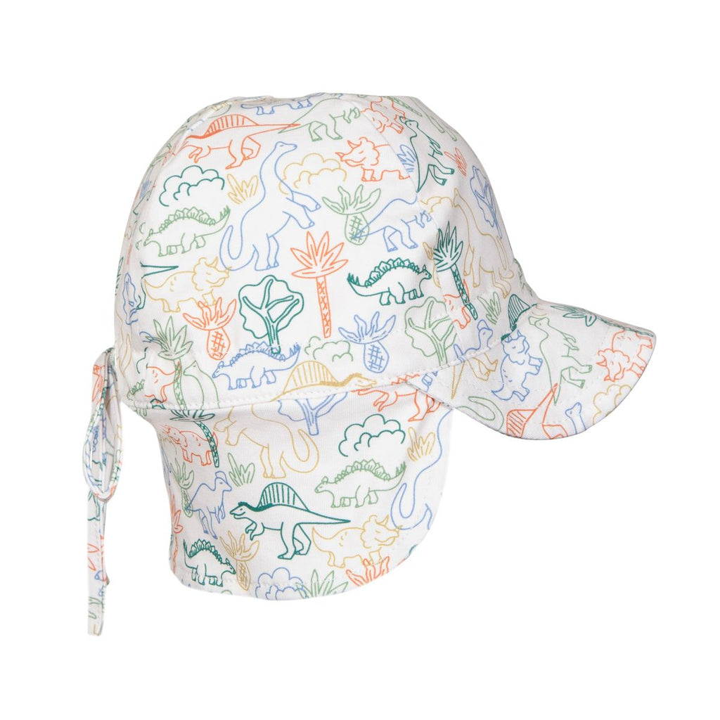 Acorn Kids Dino Soft Jersey Flap Cap in Natural and Multi