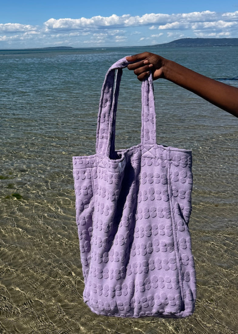 Grown Bubble Terry Towelling Beach Tote - Mauve in Single