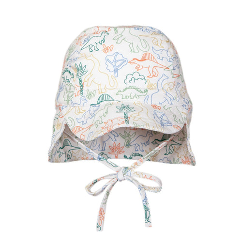 Acorn Kids Dino Soft Jersey Flap Cap in Natural and Multi
