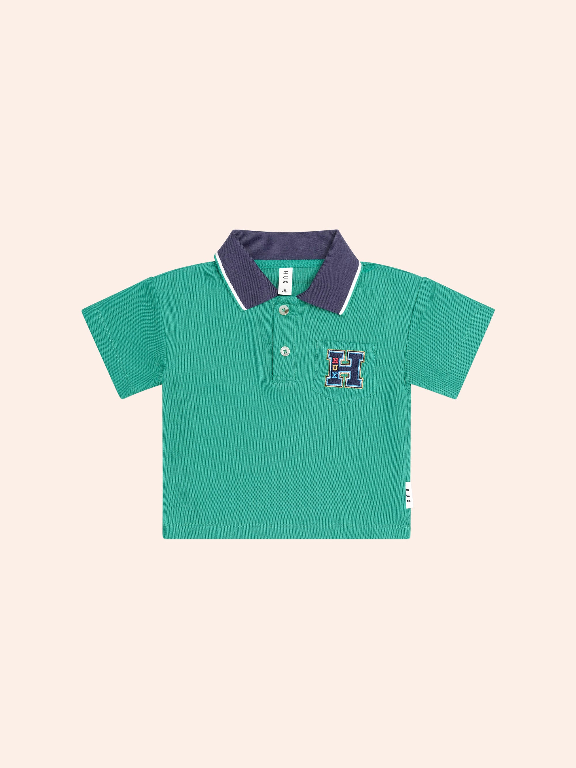 HUXBABY COLLEGIATE PIQUE POLO in VINTAGE GREEN