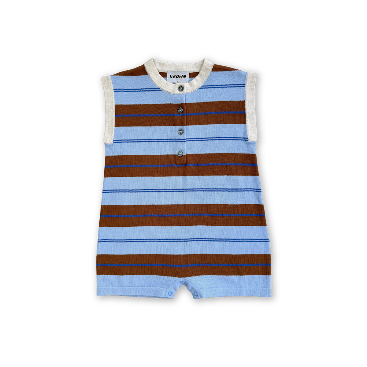 Grown Organic Knitted Club Stripe Button-Up Romper - Bubble in Single