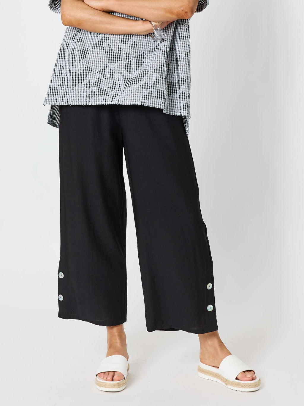Clarity Essential Button Wide Leg Pant  - Black in Black
