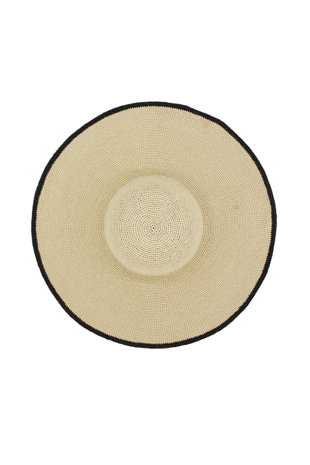 Morgan & Taylor Raegan Crochet Straw Sun Hat in Natural Beige and Black Stripe in Beige
