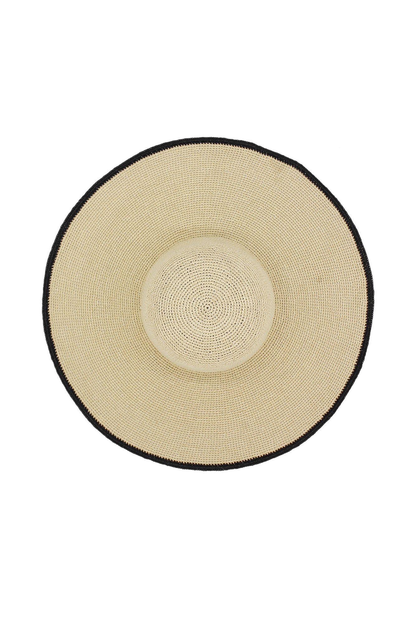 Morgan & Taylor Raegan Crochet Straw Sun Hat in Natural Beige and Black Stripe in Beige