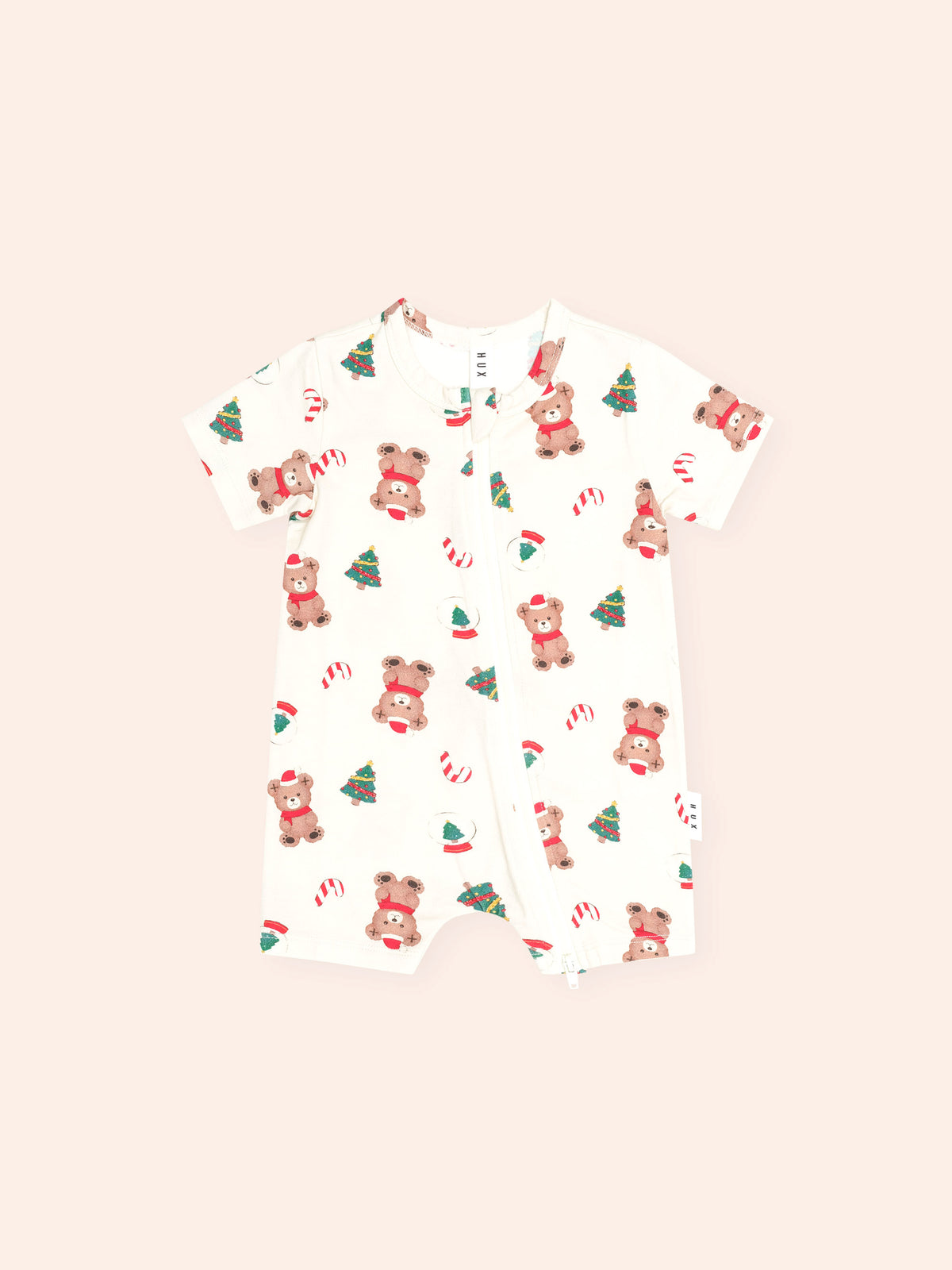 HUXBABY FESTIVE HUX ZIP ROMPER in EGGNOG