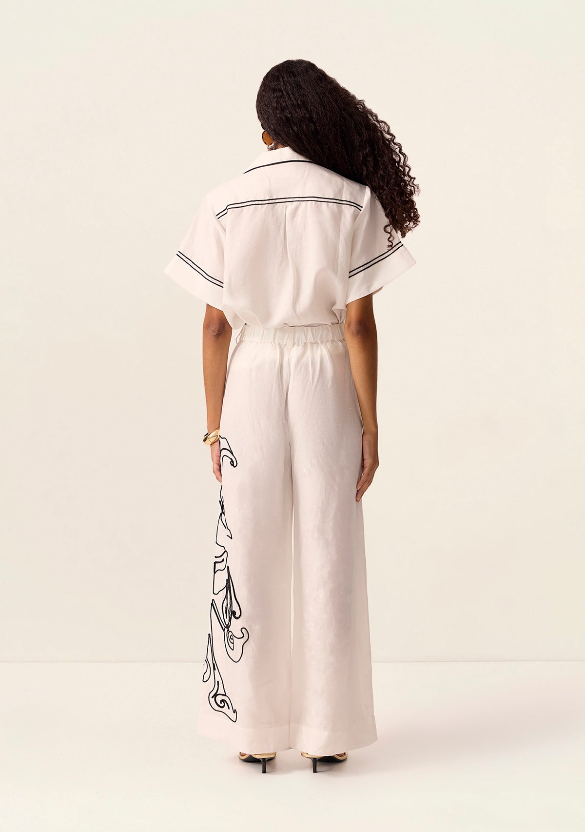 MOS The Label Lily Embroidery Pants in Ivory