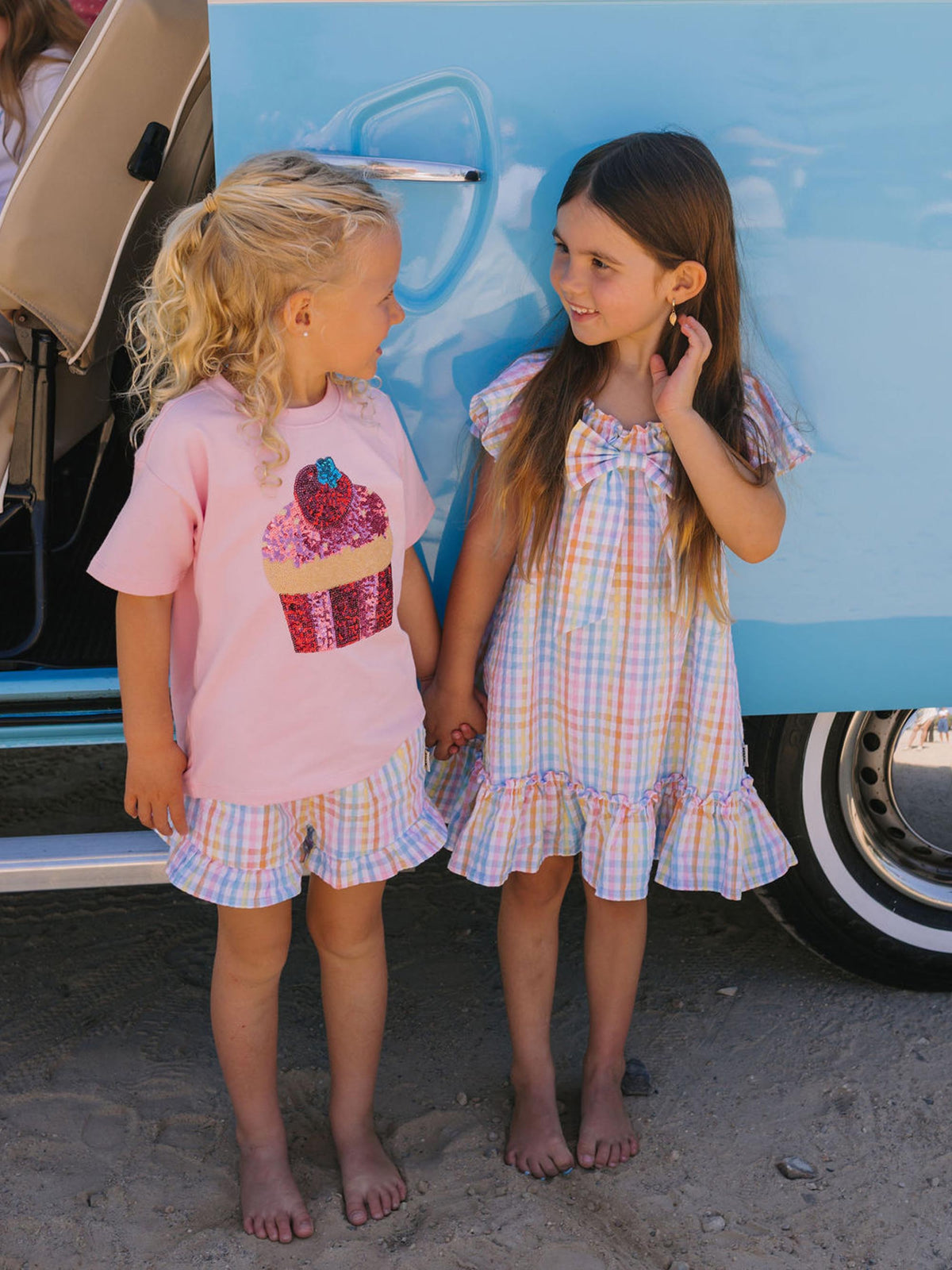 HUXBABY Rainbow Check Bow Dress in Single