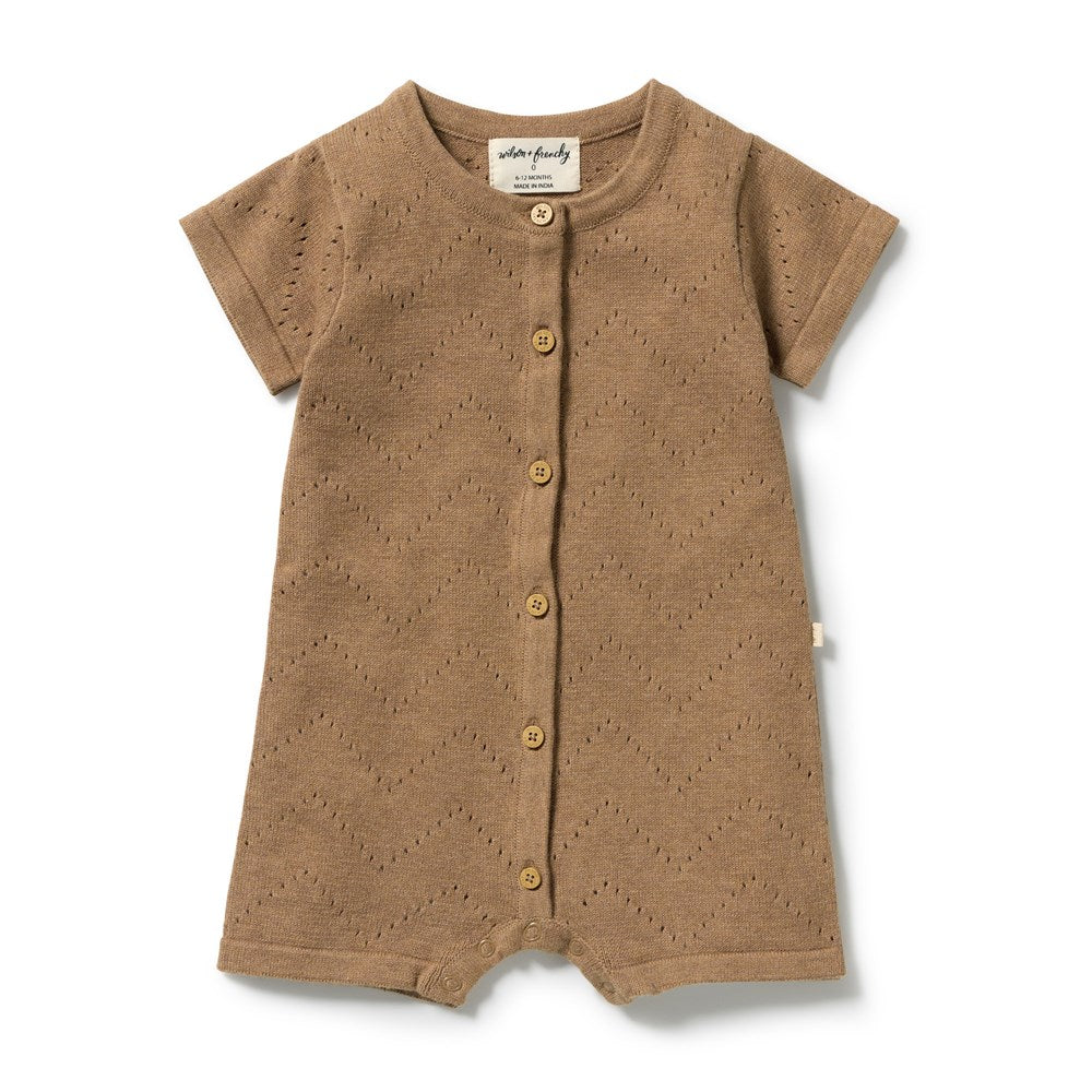 Wilson and Frenchy Ginger Snap Organic Knitted Pointelle Growsuit in Ginger Snap