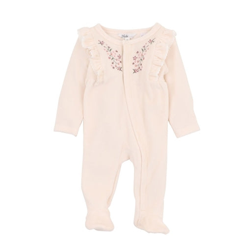 Bebe - Flossy Embroidered Velour LS Romper (BW25)