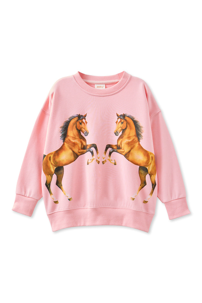 Milky Clothing Dancing Ponies Sweat in Rose Pink