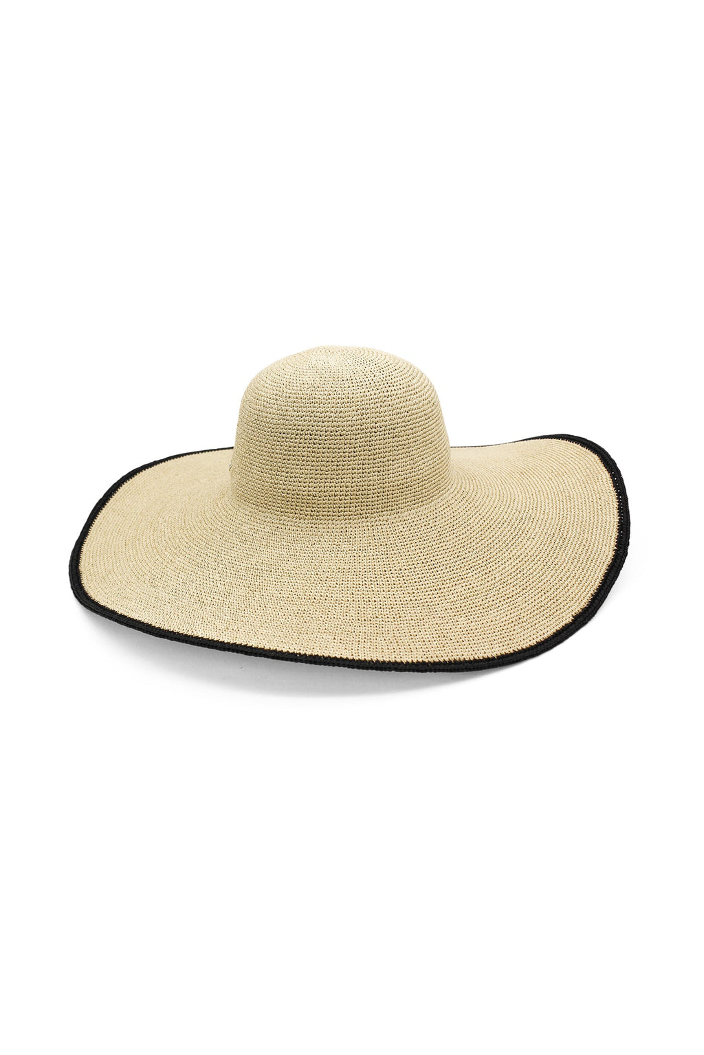 Morgan & Taylor Raegan Crochet Straw Sun Hat in Natural Beige and Black Stripe in Beige