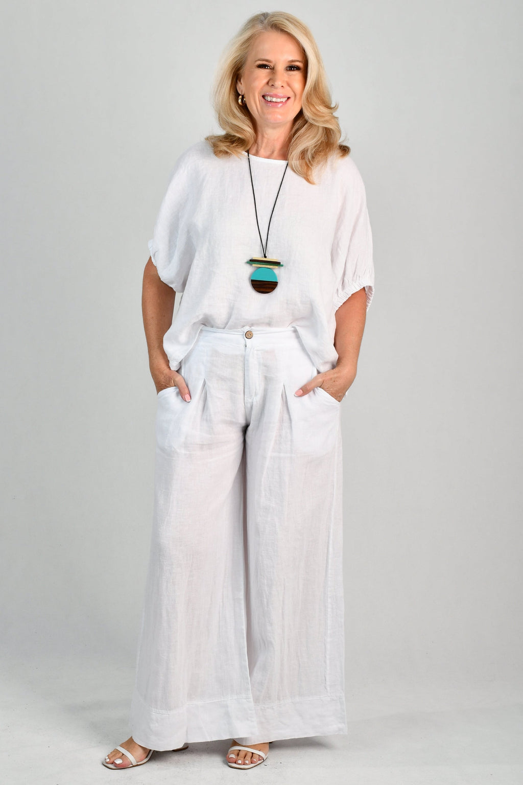 LA SOFIA VLSP130 (12786) - CAMILLA LINEN PANT - WHITE in White