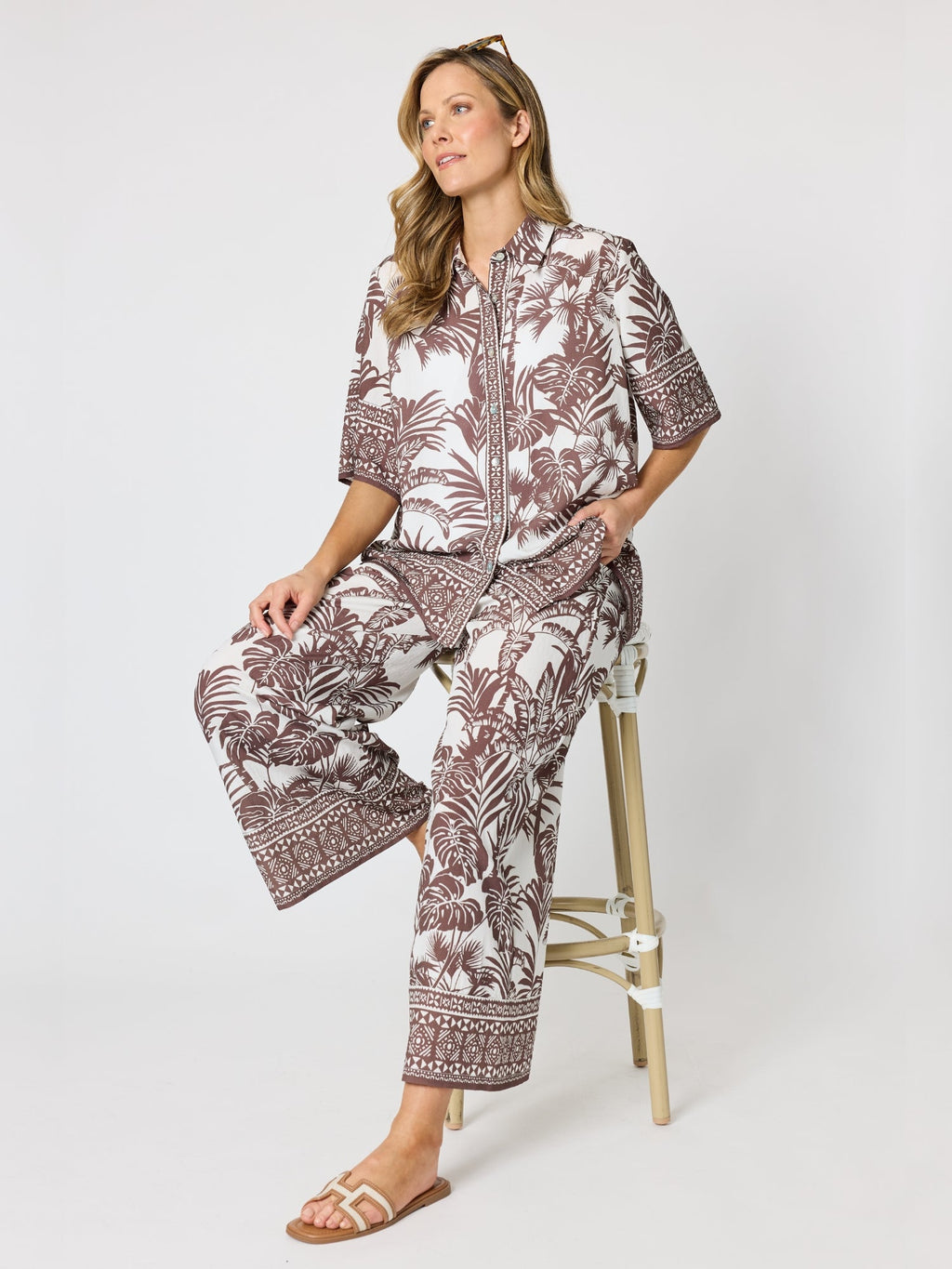 Hammock & Vine Palm Cove Print Wide Leg Pant - Espresso White in Espresso White
