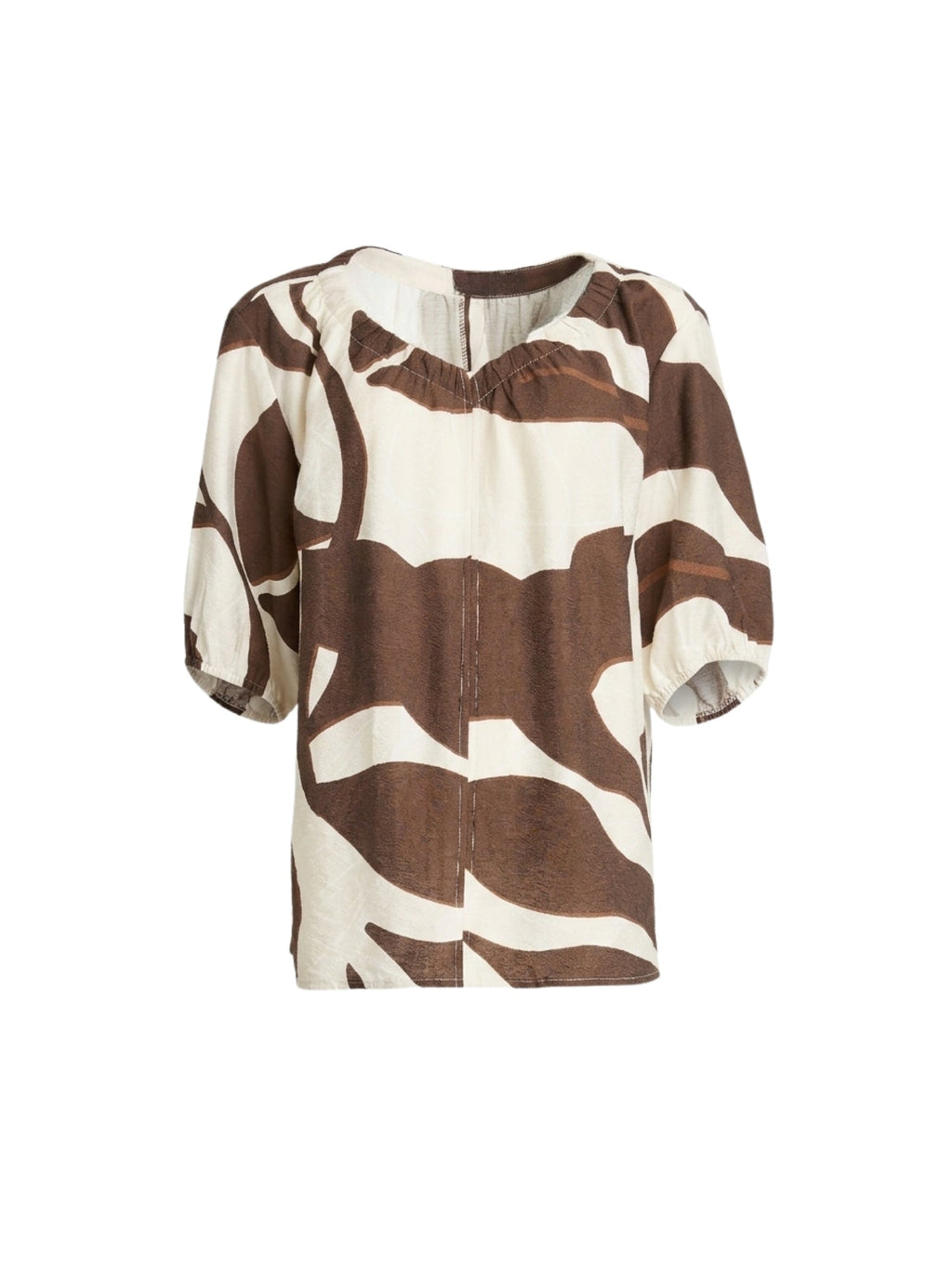 Clarity Bay Leaf Print V Neck Top - Mocha Multi in Mocha Multi