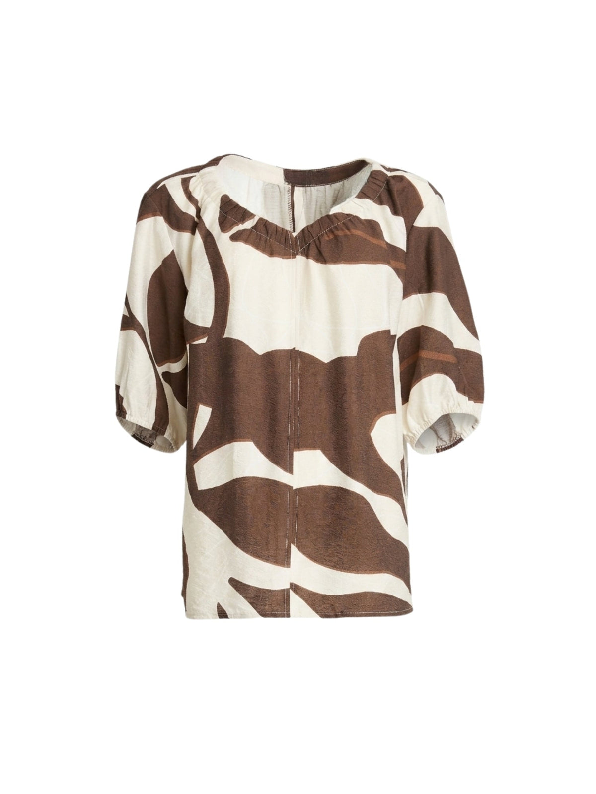 Clarity Bay Leaf Print V Neck Top - Mocha Multi in Mocha Multi