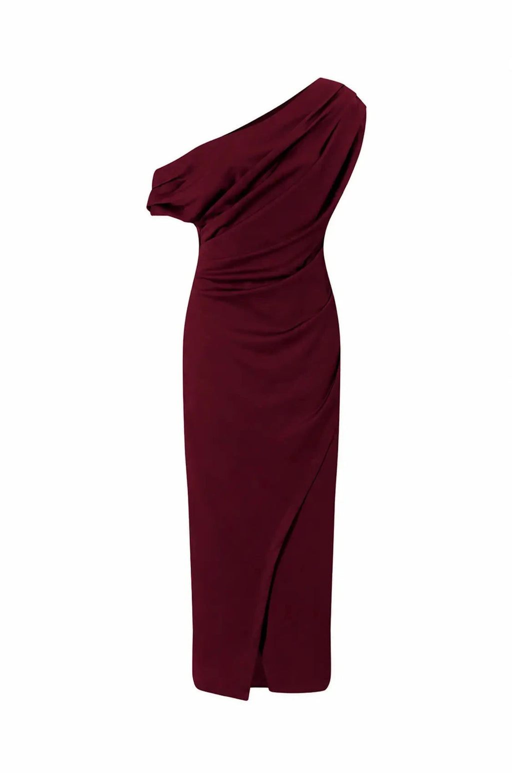 Carolina Roslyn Off Shoulder Midi Dress Burgundy in Single