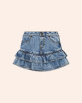 Huxbaby Dreamy Denim Tirered Skirt in DENIM BLUE