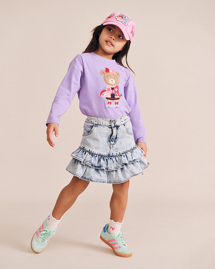 Huxbaby Dreamy Denim Tirered Skirt in DENIM BLUE