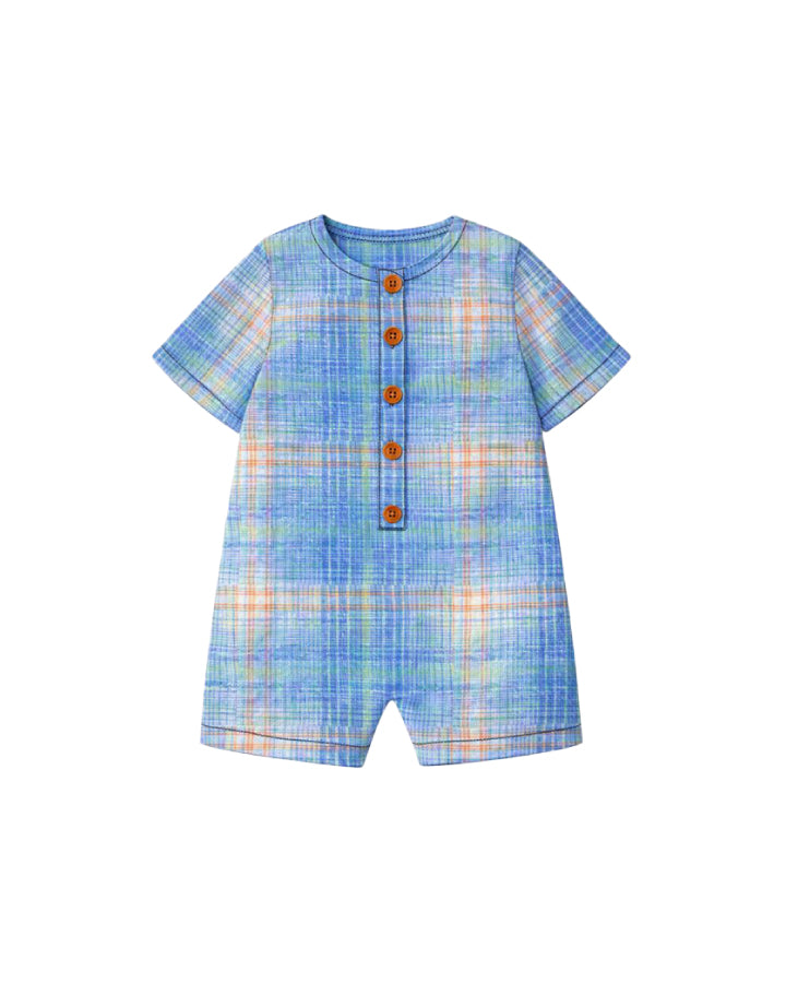 Milky Clothing Dusty Check Romper in Blue Check