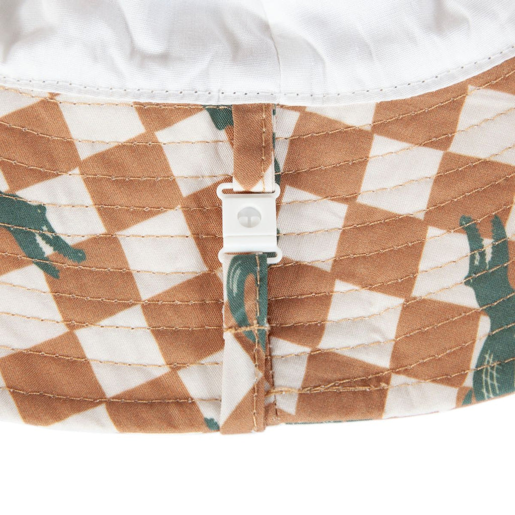 Acorn Kids Crocodile Checks Wide Brim Bucket Hat in Caramel, Cream and Green