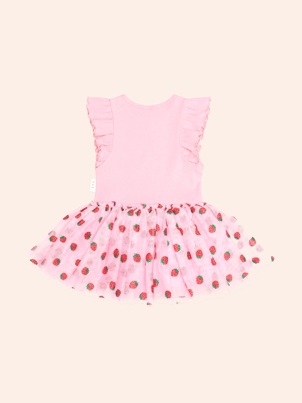 HUXBABY STRAWBERRY EMB S/SLV TULLE DRESS in STRAWBERRY CRÈME