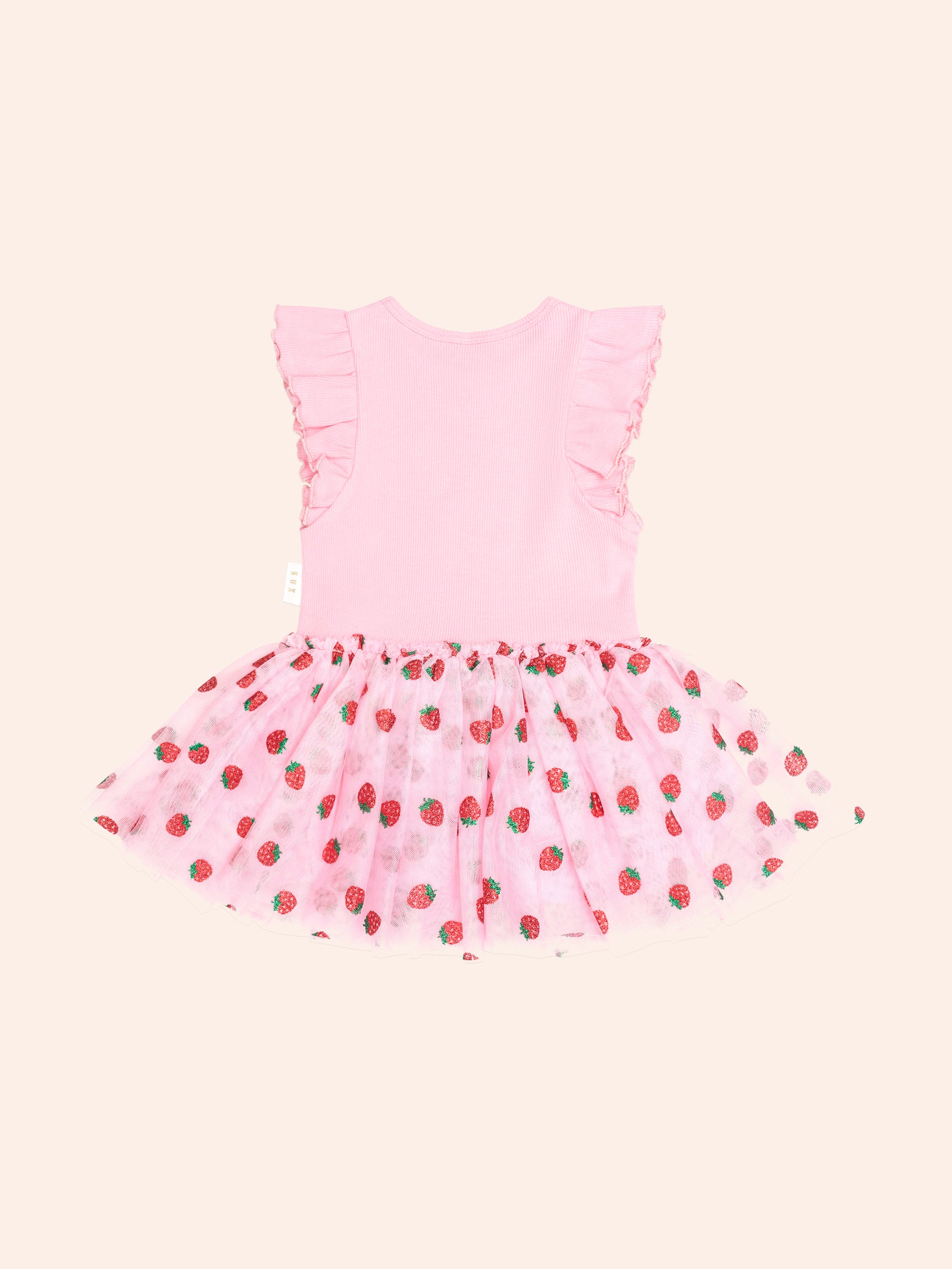 HUXBABY STRAWBERRY EMB S/SLV TULLE DRESS in STRAWBERRY CRÈME